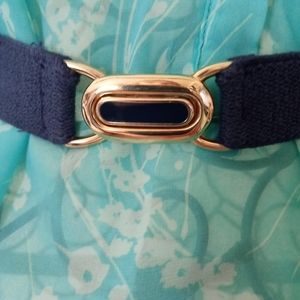 Belt 24 inches stretches Navy blue gold color buckle